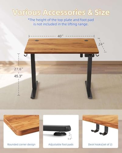 YIHAYO Electric Standing Desk, 40 x 24 Inches Stand Up Desk with Splice Board, Adjustable Height Desk, Computer Desk for Home Office, Black Frame/Rustic Brown Top