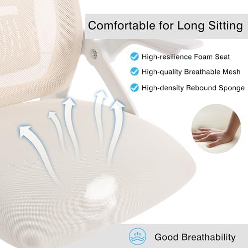 VECELO Mid-Back Swivel Ergonomic Office Chair with Adjustable Arms Mesh Lumbar Support for Computer Task Work, Beige
