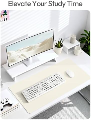 YSAGi Leather Desk Protector, Office Mat, Large Mouse Mat, Non-Slip PU Leather Blotter, Laptop Desk Mat, Waterproof Writing Pad for Office and Home(Cream, 63" x 17.2")