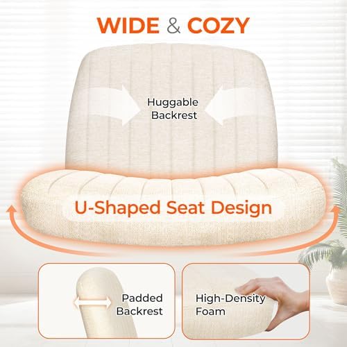 Orange Factory Criss Cross Chair, Wide Fabric Vanity Desk Seat, Beige Wheel