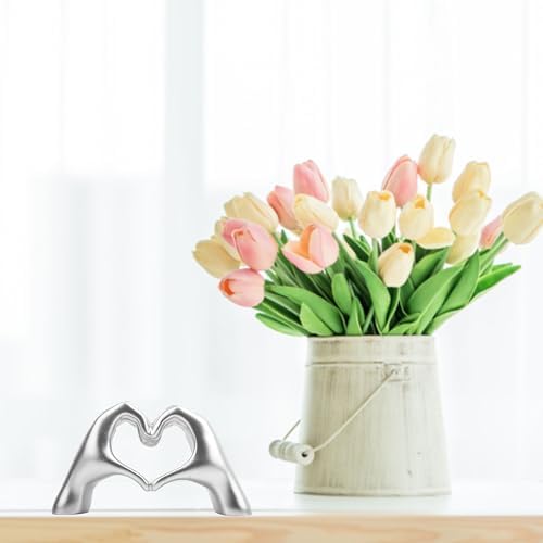 Small Heart Hands Sculpture Decor for Living Room Bedroom Bookshelf Coffe Table and Office Display, Love Finger Statue Modern Aesthetic Home Decor, Unique Gift for Wedding Christmas Birthday (Silver)