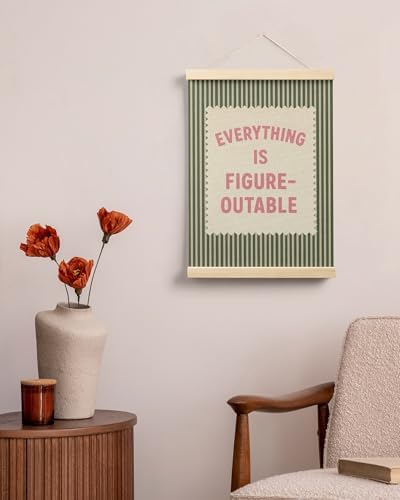 FGFK Everything Is Figureoutable Inspirational Wall Art Poster Hanger Frame, Retro Pink and Green Positive Affirmations Canvas Prints Framed Wall Decor for Home Classroom Office, 12x16 Inch