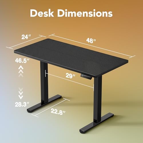 HUANUO 48x24 Inch Electric Standing Desk, Adjustable, Carbon Fiber Black