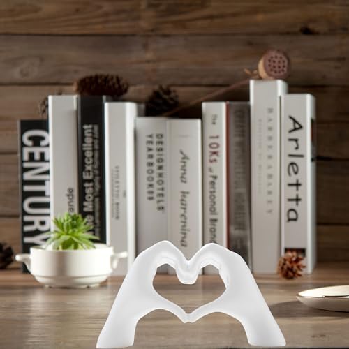 Small Heart Hands Sculpture Decor for Living Room Bedroom Bookshelf Coffe Table and Office Display, Love Finger Statue Modern Aesthetic Home Decor, Unique Gift for Wedding Christmas Birthday (White)