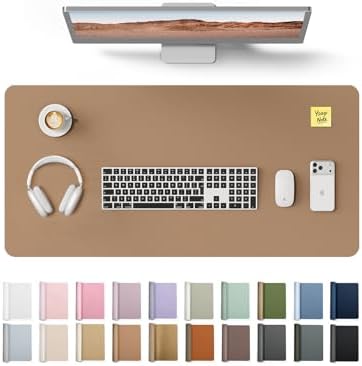 YSAGi Leather Desk Protector, Office Mat, Large Mouse Pad, Non-Slip PU Leather Blotter, Laptop Desk, Waterproof Writing Pad for Office and Home (Khaki, 35.4" x 17")