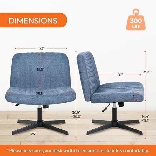 NEO CHAIR Criss Cross Chair with No Wheels, Cozy Wide Armless Seat, Blue