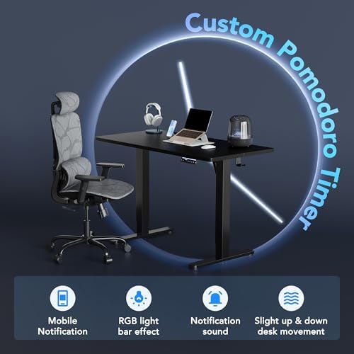 HUANUO 48" AI Smart Standing Desk with App-Synced Sedentary Reminders, Electric Height Adjustable Desk with Body-Data Ergonomic Presets, Voice Control Alexa/Google/Siri, 3 Memory Settings Table, Black