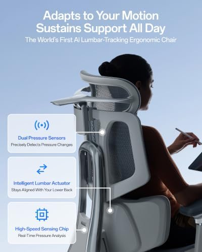 Hbada X7 Smart Ergonomic Chair, Office Chair, with Fully Automated Lumbar Tracking, 4D Adjustable Headrest, 720° Adjustable Armrests, Ventilated Seat Cushion, Swivel, Grey