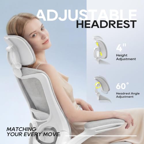 Ergonomic Office Chair for Long Hours, Adjustable Padded Lumbar Support for Lower Back Relief, 330 lb Capacity, Comfortable Computer Desk Chair for Home Office, Work & Study