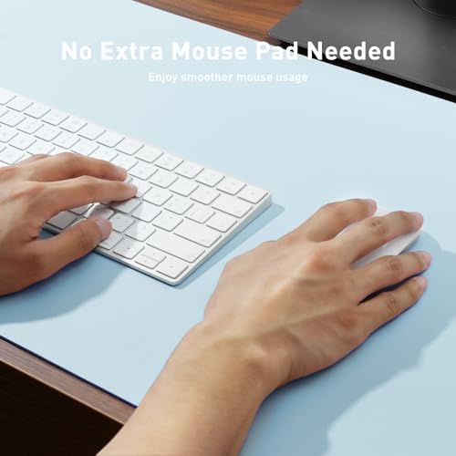 Aothia Faux Leather Desk Mat - Non-Slip PU Leather Desk Blotter, Waterproof Writing Surface, Large Desk Pad for Office & Home (Baby Blue, 55" x 17")