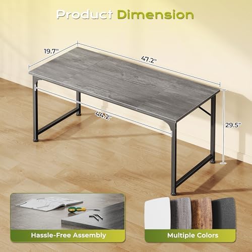 PRAISUN 47 Inch Computer Desk, Office Desk, Spacious Desktop, Grey