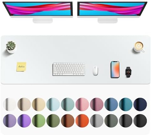 Aothia Faux Leather Desk Mat - Non-Slip PU Leather Desk Blotter, Waterproof Writing Surface, Large Desk Pad for Office & Home (Barely Grey, 55" x 17")
