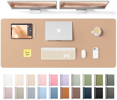 YSAGi Leather Desk Pad Protector, Office Desk Mat, Large Mouse Pad, Non-Slip PU Leather Desk Blotter, Laptop Desk Pad, Waterproof Desk Writing Pad for Office and Home (Latte,55" x 17.2")