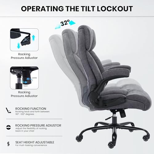 500lbs Big and Tall Office Chair Adjustable Lumbar Support for Back Pain, Extra Wide Seat Executive Office Chair Thick Armrest Pad, Heavy Duty Base&Upgraded Wheels, Ergonomic Desk Chair