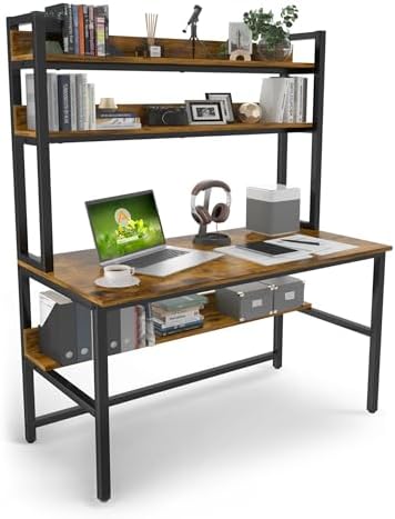 Aquzee Computer Desk with Shelves, 47“W x 23.6" D Desk with Hutch