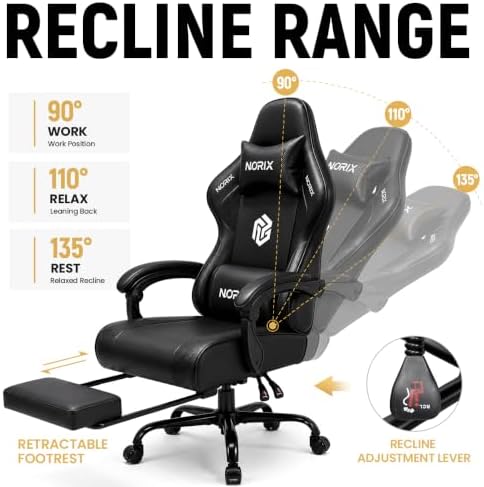 Video Gaming Chair for Adults with Footrest, Ergonomic Computer Chair,Black