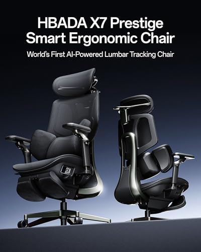 Hbada X7 Prestige Smart Ergonomic Office Chair, with AI Lumbar Support, Massage & Ventilation, 4D Dual-Axis Headrest, Alcantara® Suede, Adaptive 8-Way Lumbar Support, Black