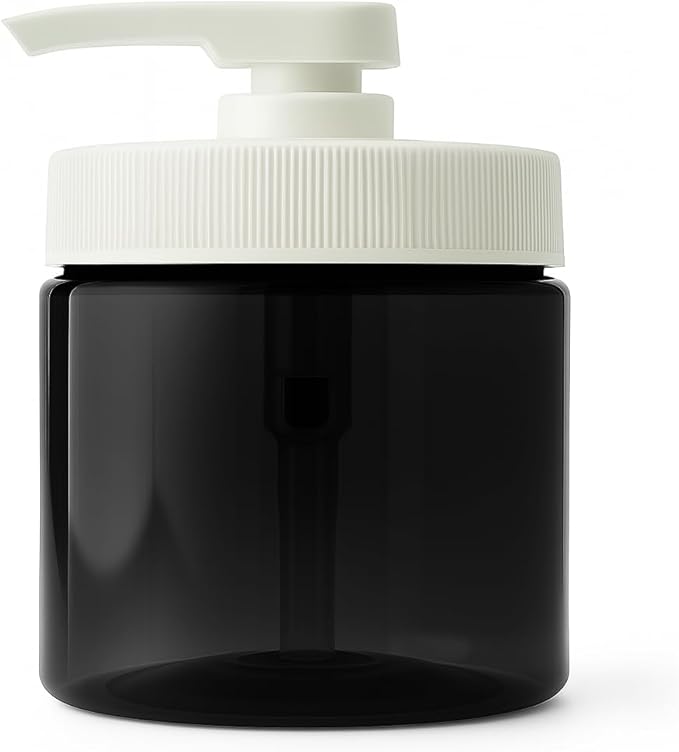 Royal Massage 16oz Refillable Pump Jar with Locking Dip Tube Dispenser – BPA-Free Plastic Container for Massage Oils, Lotions, Creams – Ribbed Lid Wide-Mouth Jar – Durable & Reusable (Black/White, 2)