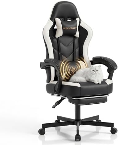 Desk Computer Gaming Chair - High Back Ergonomic Office Chair with Footrest and Lumbar Support, Swivel Comfy Home Gamer Video Game Chairs with Pocket Spring Cushion for Adults (White Leather)