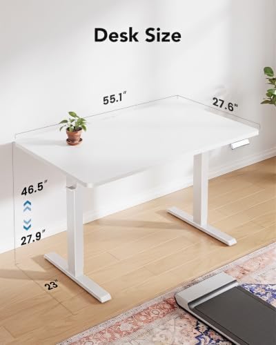 HUANUO 55x27 Inch Electric Standing Desk, Height Adjustable, White