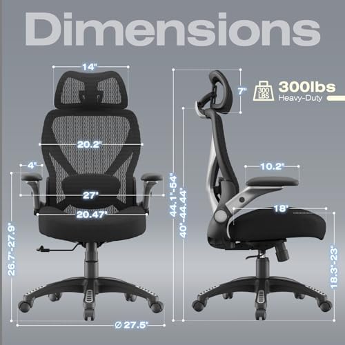 ELABEST X100 Ergonomic Mesh Office Chair, Big and Tall Home Desk Chair with 5D Flip-Up Arms, Adjustable 3D Lumbar Support, Gaming & Executive Computer Chair