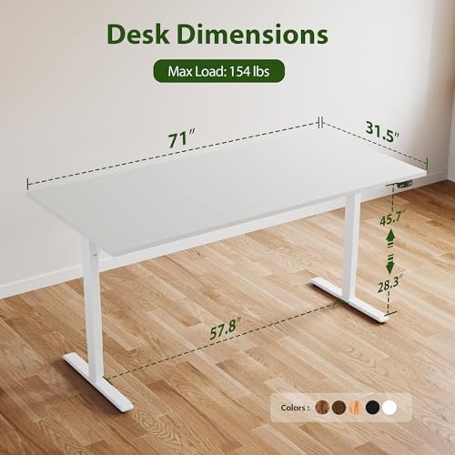 Agilestic 71 * 32 Inch Height Adjustable Electric Standing Desk, White