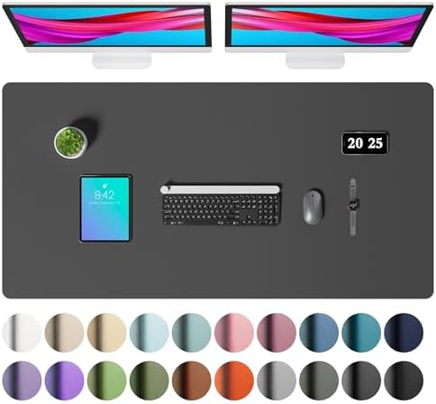 Aothia Faux Leather Desk Mat – Large Mouse Pad, Non-Slip PU Leather Blotter, Waterproof Writing Surface for Office and Home (Grey, 47.2" x 23.6")