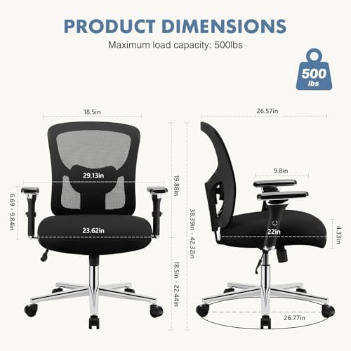 DUMOS Big and Tall Office Desk Chair, 500lbs Heavy Duty Mesh Chair