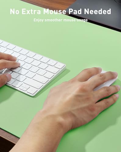 Aothia Faux Leather Desk Mat - Large Mouse Pad, Non-Slip PU Leather Blotter, Waterproof Writing Surface for Office and Home (Foam Green, 42" x 17")