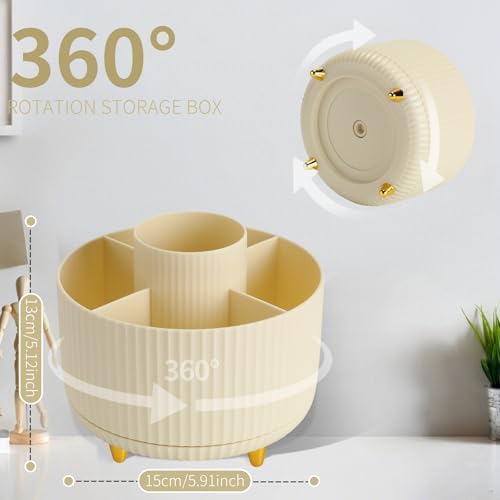 Camelmother 360°Rotating Pen&Pencil Holder For Desk With 5Slots Cute Office
