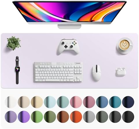 Aothia Faux Leather Desk Mat - Large Mouse Pad, Non-Slip PU Leather Blotter, Waterproof Writing Surface for Office and Home (Soft Lavender, 42" x 17")