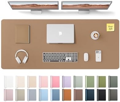 YSAGi Leather Desk Pad Protector, Office Desk Mat, Large Mouse Pad, Non-Slip PU Leather Desk Blotter, Laptop Desk Pad, Waterproof Desk Writing Pad for Office and Home (Khaki,55" x 17.2")