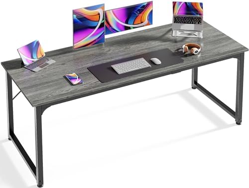 Huuger Computer Gaming Desk, 63 Inch Office Desk with Storage, Writing Work Surface for Home Office, Study, Modern Simple Style, Large Legroom, Metal Frame, Grey