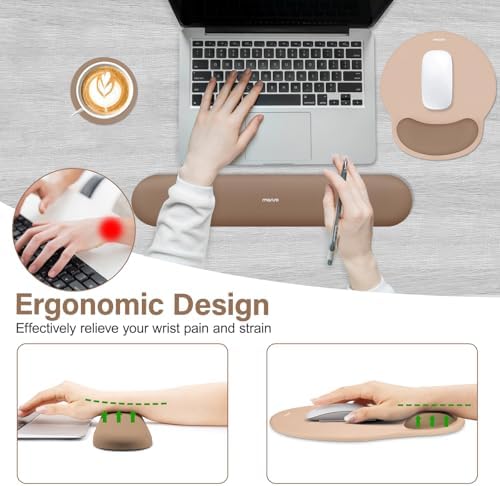 MOSISO Wrist Rest Support for Mouse Pad&Keyboard Set, Mocha