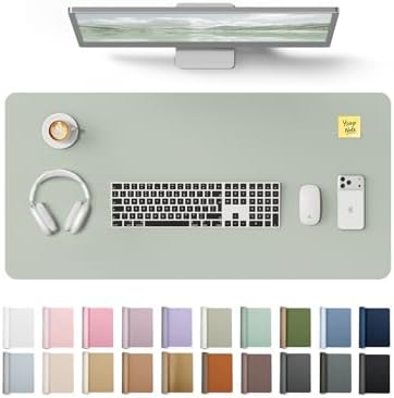 YSAGi Leather Desk Protector, Office Mat, Large Mouse Mat, Non-Slip PU Leather Blotter, Laptop Pad, Waterproof Writing Pad for Office and Home (Grayish Green, 35.4" x 17")