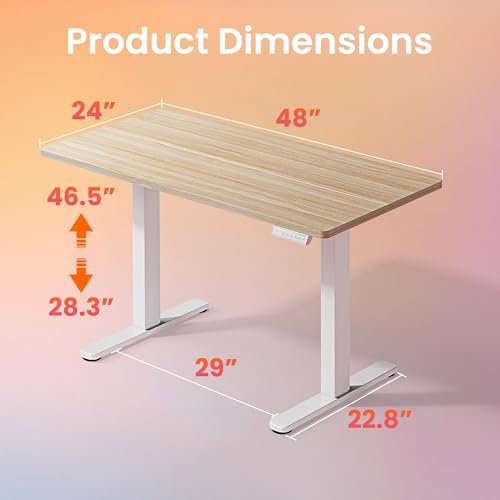 HUANUO 48x24 Inch Electric Standing Desk, Height Adjustable, Natural
