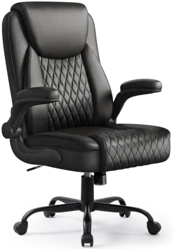 GTPOFFICE Executive Office Chair with Comfortable Lumbar Support, Ergonomic Gaming Chair with Flip-up Armrests & Zoned Pressure-Relief Cushion, Comfy PU Leather Desk Chair, Light Black