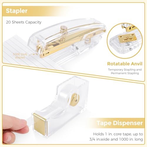 SKYDUE Gold Office Supplies Set with Pencil Holder for Desk