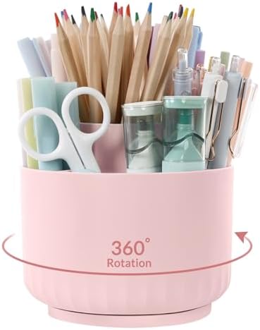 SKYDUE Makeup Organizer, Rotating Pencil Pen Holder for Desk, Dual-Purpose Desk Organizer for Cosmetics & Pens, Makeup Brush Holder with 5 Slots, Pencil Cup for Office, Home