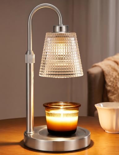 Satin Nickel Candle Warmer Lamp with Timer, Dimmable Candle Warmer for Jar Candles, Height Adjustable Wax Melts Warmer, Birthday Gifts for Women Mom, House Warming Gifts New Home Decor