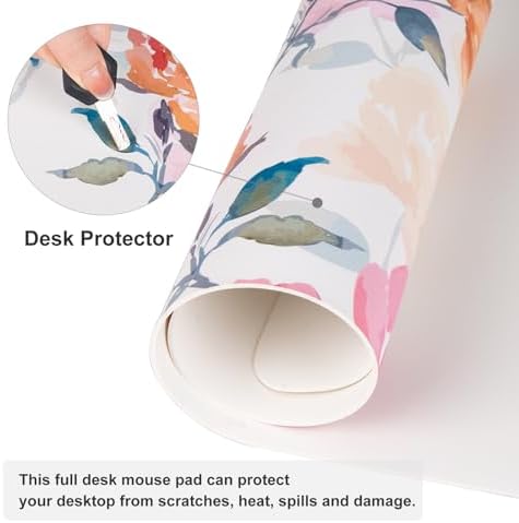 QiyI PU Leather Large Mouse Pad, Office Desk Mat, 31.5" x 15.7", Peonies