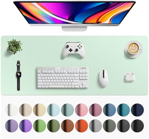 Aothia Faux Leather Desk Mat - Large Mouse Pad, Non-Slip PU Leather Blotter, Waterproof Writing Surface for Office and Home (Aqua, 42" x 17")
