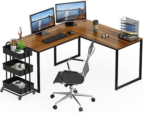SHW Mission 55 x 60 L-Shape Home Office Computer Desk, Walnut
