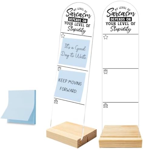 Monitor Memo Board, Sticky Note Holder, Message Board, Acrylic Desk Organizer With Wooden Base With 100Pcs Notes For Home Desktop And Office Desk My Level Of Sarcasm Depends On Your Level Of Stupidity