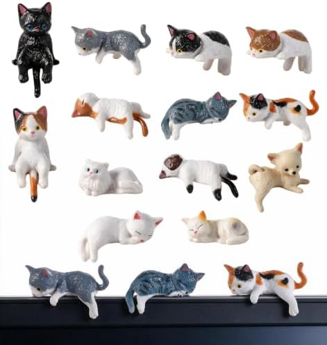 13 Pcs Minature Cat Figurines for Computer Monitor, Mini Cat Desk Figurines