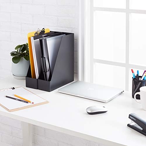Amazon Basics Plastic Desk Organizer Vertical Magazine Rack and File Holder, Black, 12-Pack