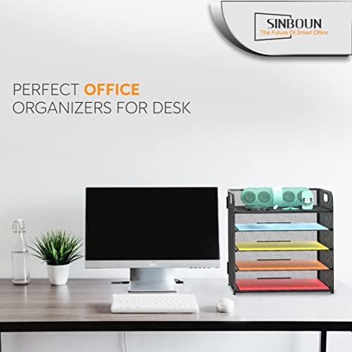 2 Pack Letter Tray 5-Tier Desk Organizer File Paper Holder with Handle, Metal Desktop Document Shelf Tray Office Classroom Organization - Black