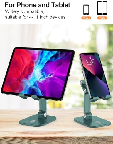 OCYCLONE Phone Stand, Adjustable Height and Angle Foldable Cell Phone Stand Holder for Desk, Taller iPhone Stand Compatible with 4.7"-13" Smartphones iPad Tablet, Green