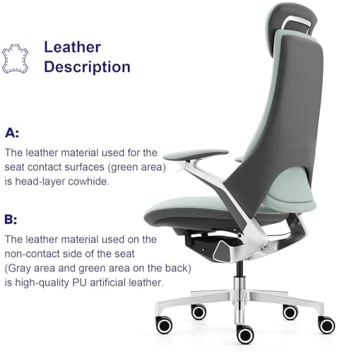 Genuine Leather Executive Office Chair，Top-Grain Cowhide, Ergonomic Design