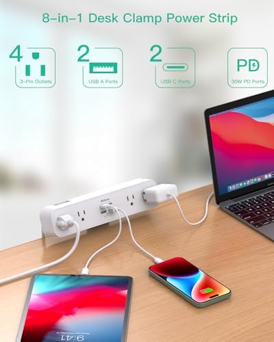 Mifaso PD30W Desk Clamp Power Strip, Surge Protector, Fast Charging Station